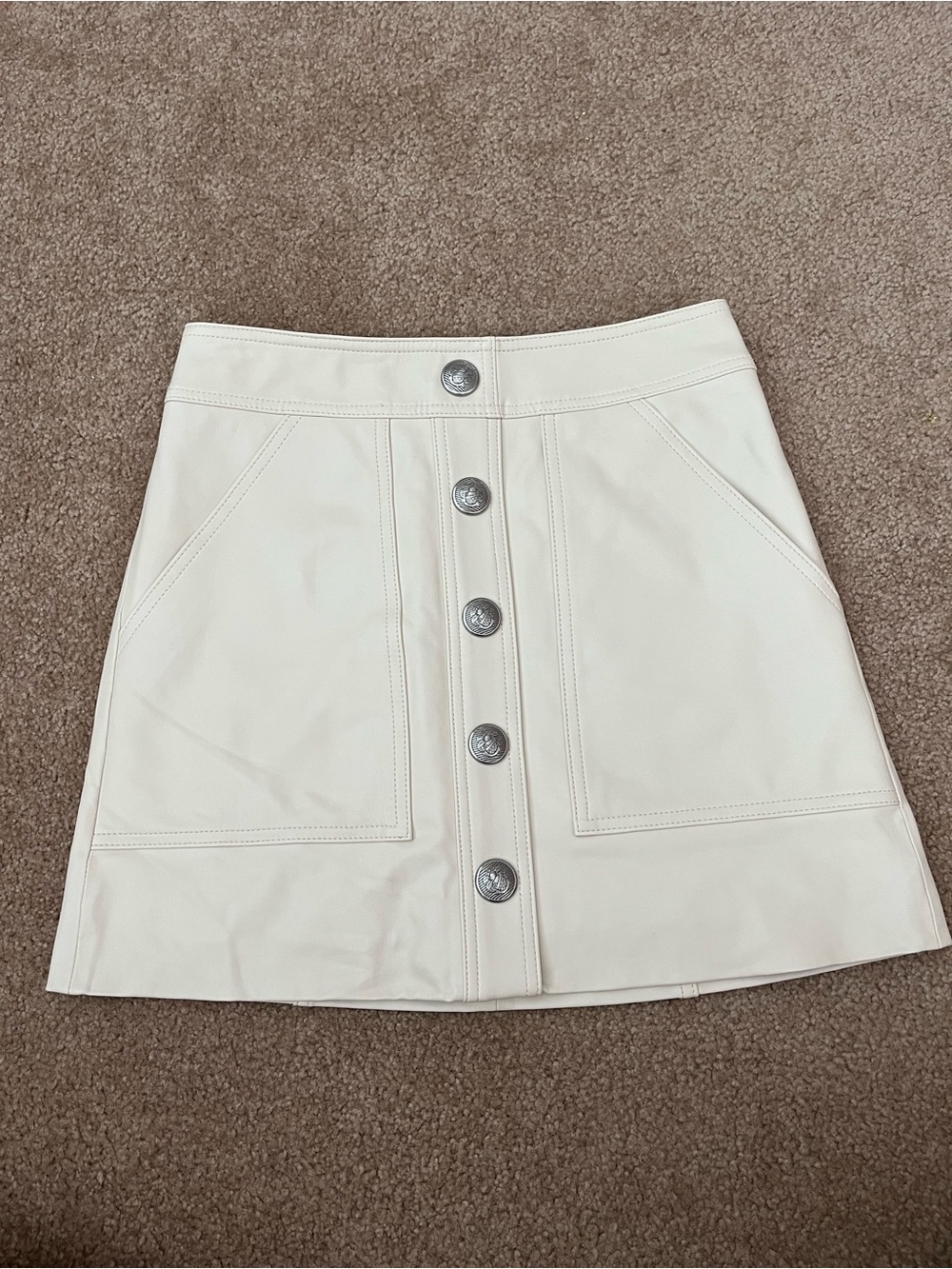 Veronica Beard Cream Button-Front Mini Skirt
